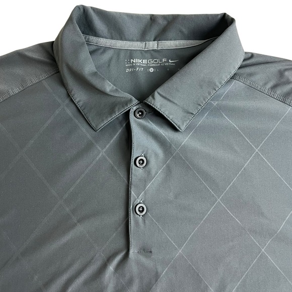 Nike Gold Dri-Fit Mens Large Gray Diamond Short‎ Sleeve Performance Polo Shirt - Picture 1 of 6